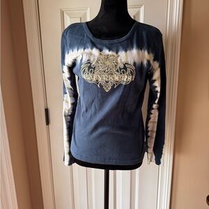 V Twin Women's Easy Riders Blue Tie-Dye Long Sleeve Top